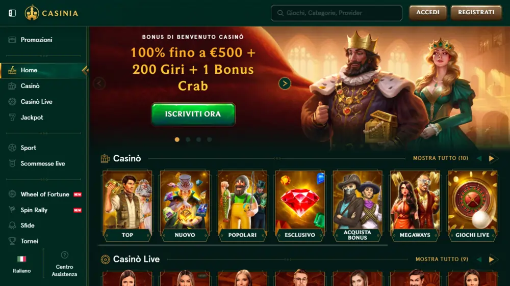 Casinia Casino Homepage